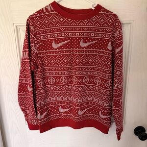 Nike Red and White Fair Isle Crewneck Sweater